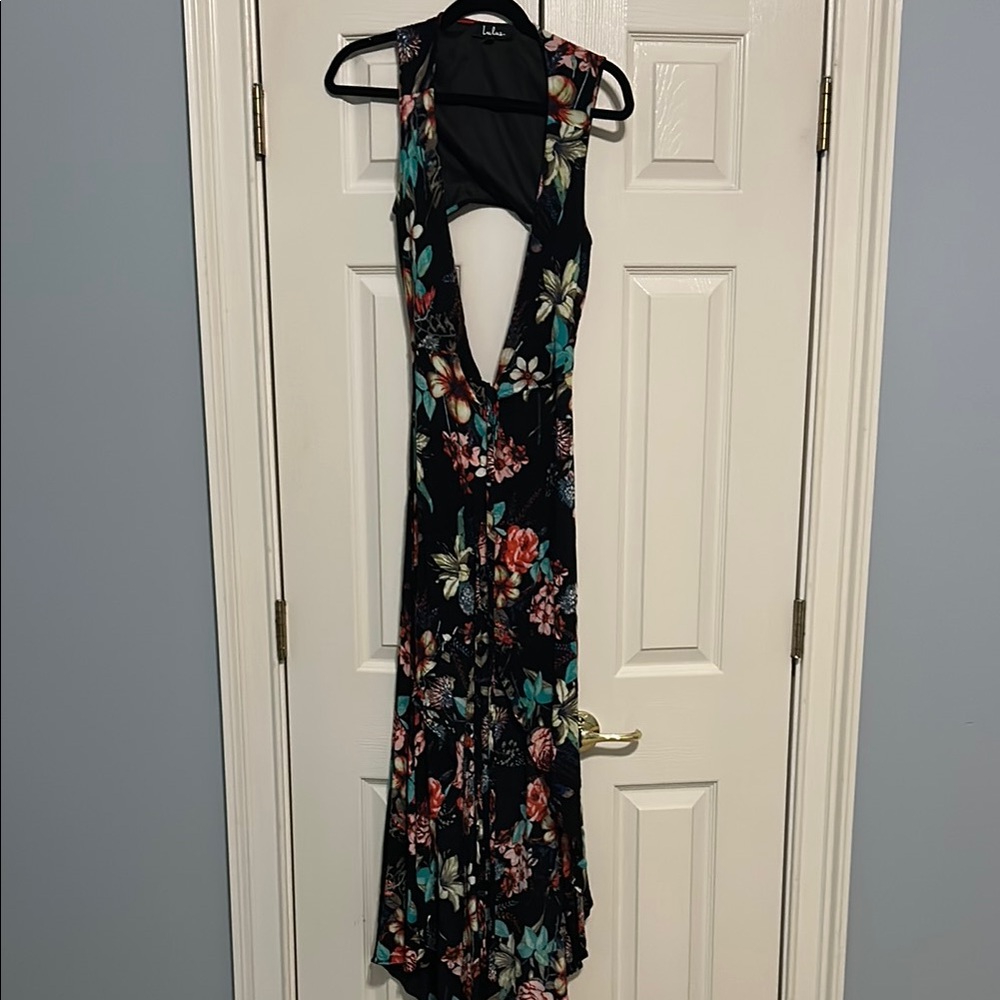 Lulu's Pink and Orange Wrap Sundress Plunge Neckline